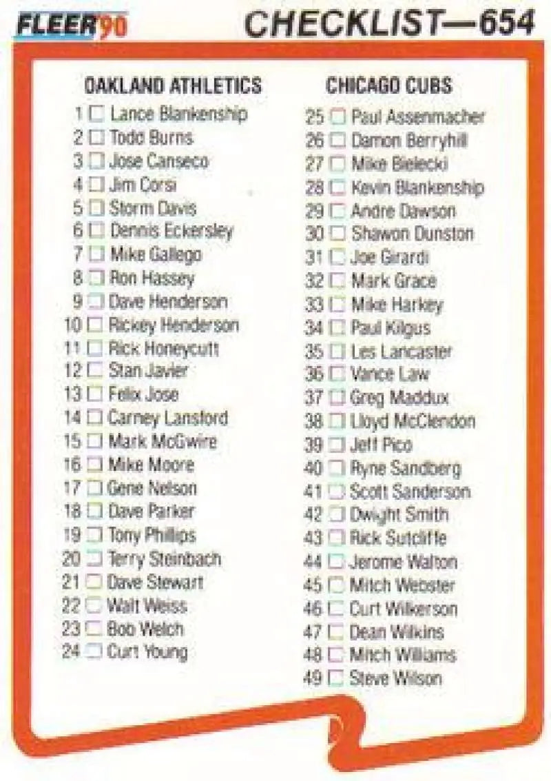 1990 Fleer #654 A’s/Cubs-Giants/Blue Jays NM-MT Oakland Athletics/Chicago Cubs/San Francisco Giants/Toronto Blue Jays