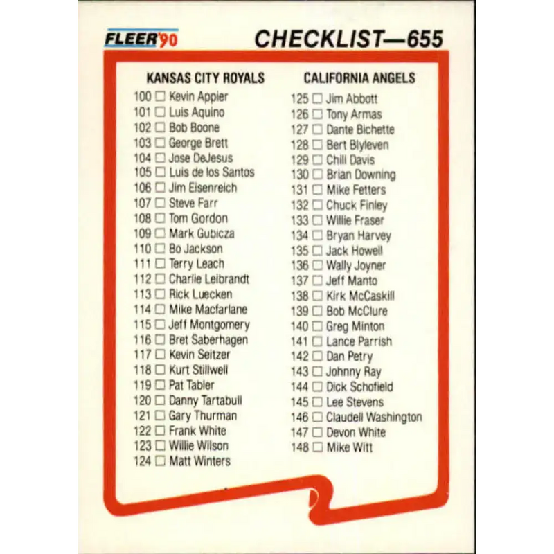 1990 Fleer #655 Royals/Angels-Padres/Orioles CL NM-MT Kansas City Royals/California Angels/San Diego Padres/Baltimore