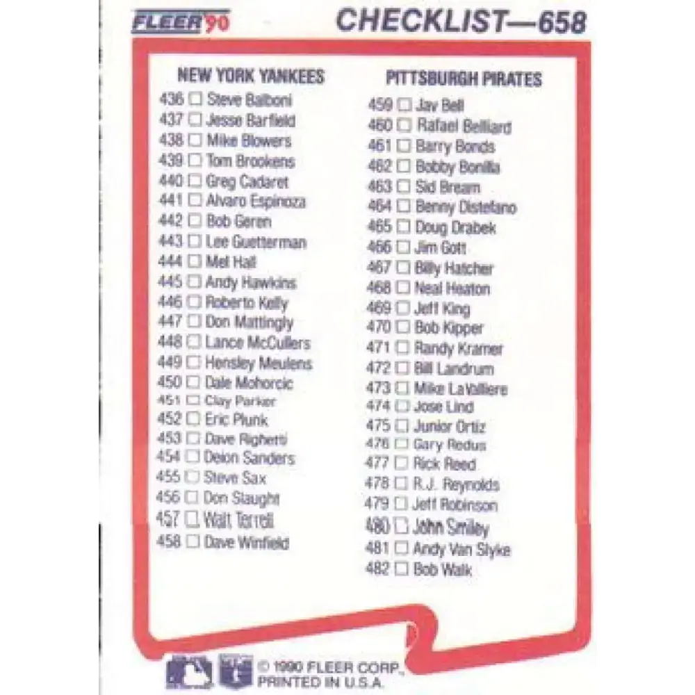 1990 Fleer #658 Dodgers/Reds-Yankees/Pirates CL NM-MT Los Angeles Dodgers/Cincinnati Reds/New York Yankees/Pittsburgh