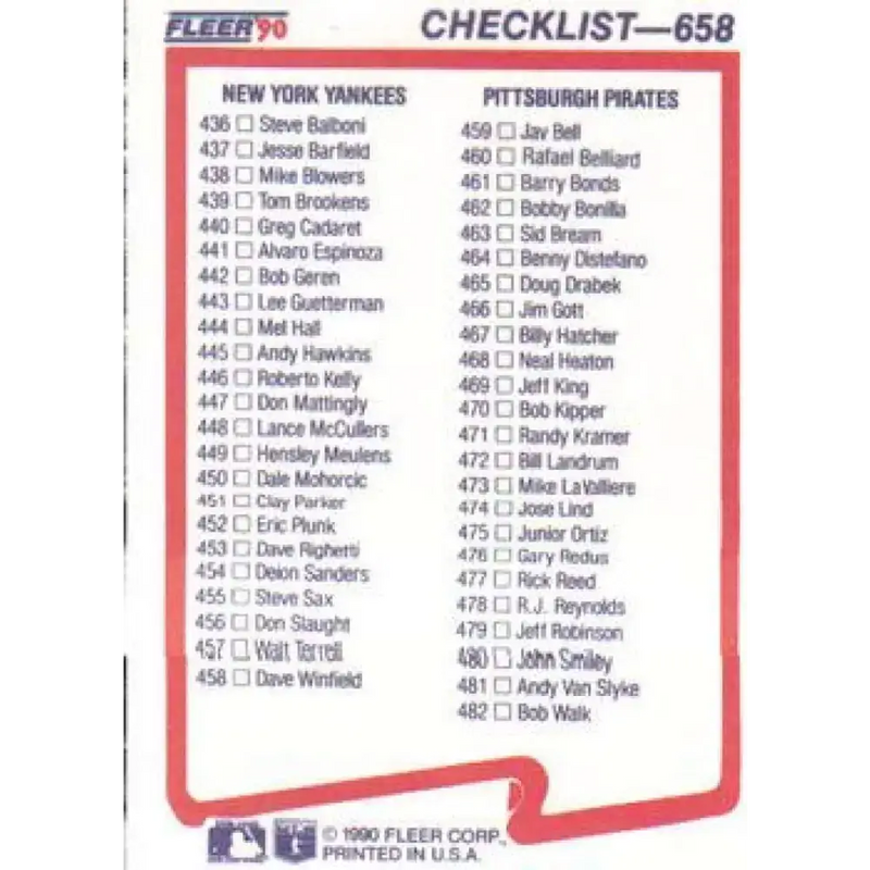 1990 Fleer #658 Dodgers/Reds-Yankees/Pirates CL NM-MT Los Angeles Dodgers/Cincinnati Reds/New York Yankees/Pittsburgh