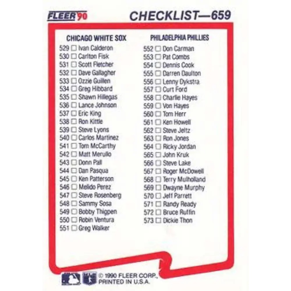 1990 Fleer #659 Indians/Mariners-White Sox/Phillies CL NM-MT Cleveland Indians/Seattle Mariners/Chicago White