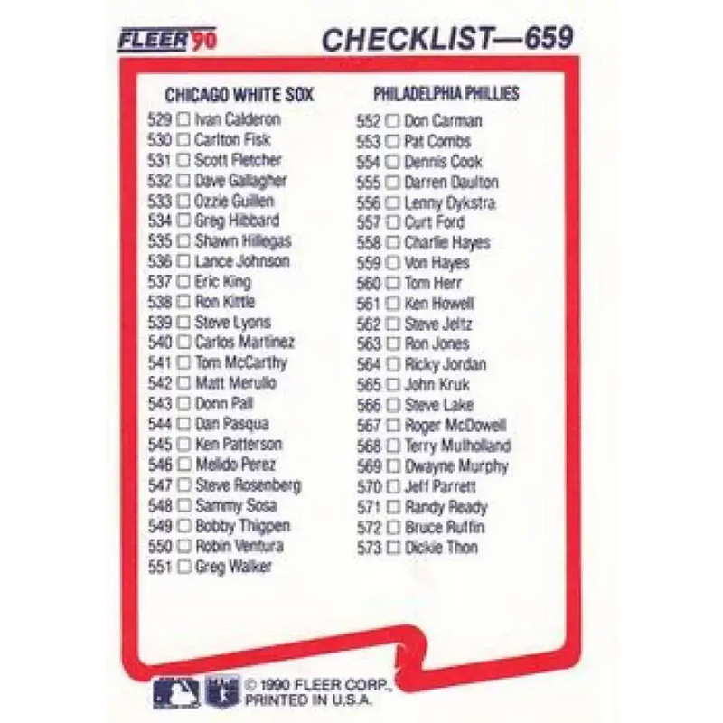 1990 Fleer #659 Indians/Mariners-White Sox/Phillies CL NM-MT Cleveland Indians/Seattle Mariners/Chicago White