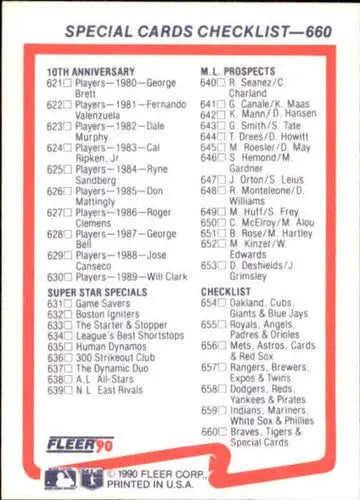 1990 Fleer #659 Indians/Mariners-White Sox/Phillies NM-MT CL ID:3652 - Baseball Card Single