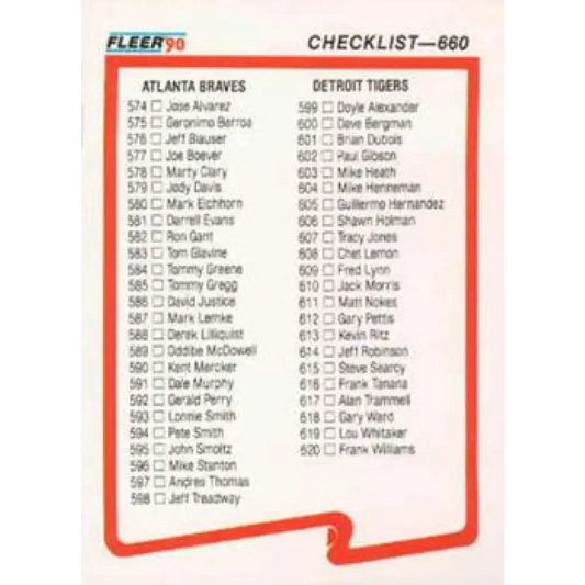 1990 Fleer #660 Braves/Tigers-Specials/Checklists CL NM-MT Atlanta Braves/Detroit Tigers Baseball Card - Baseball Card