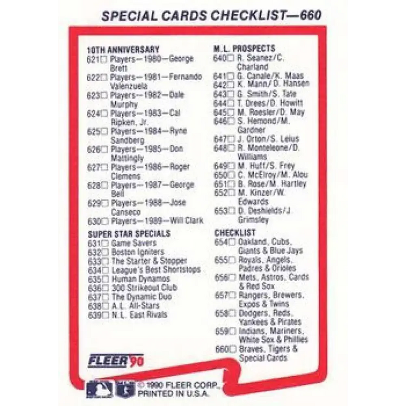 1990 Fleer #660 Braves/Tigers-Specials/Checklists CL NM-MT Atlanta Braves/Detroit Tigers Baseball Card - Baseball Card