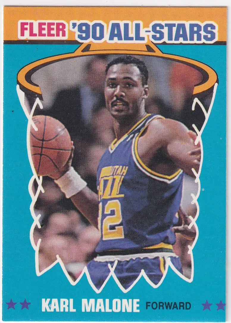 1990 FLEER #7 KARL MALONE ALL STAR- UTAH JAZZ - Basketball Card Single