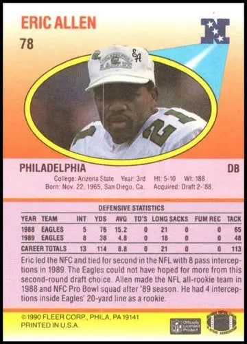 1990 Fleer #78 Eric Allen NM-MT Eagles - Football Card Single
