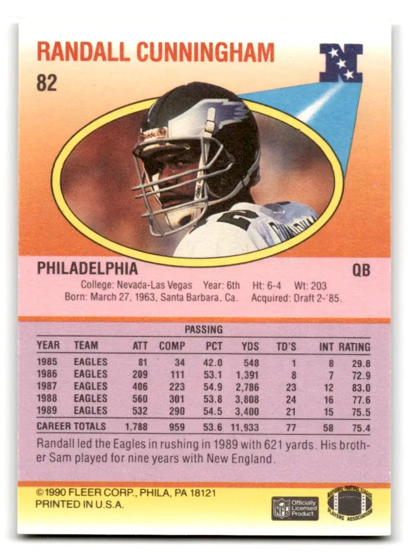 1990 Fleer #82 Randall Cunningham - Football Card Single