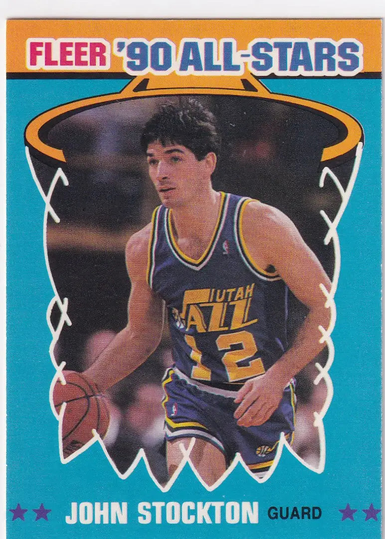 1990 FLEER #9 JOHN STOCKTON ALL STAR- UTAH JAZZ - Basketball Card Single