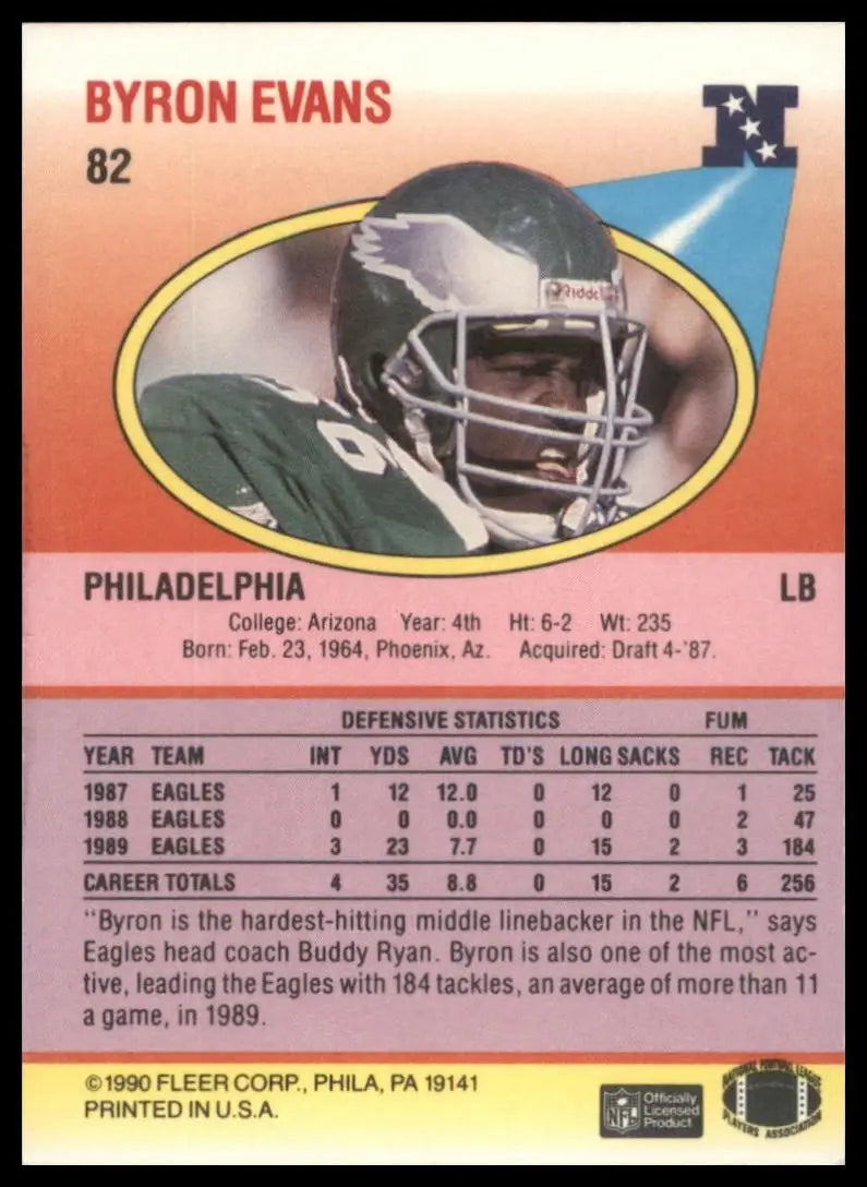 1990 Fleer Byron Evans #83 Rookie Philadelphia Eagles Football Card NFL Sports - Football Card Single