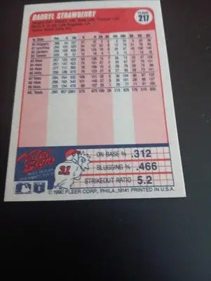 1990 Fleer - Darryl Strawberry #217. NY Mets. NRMT+ - Baseball Card Single