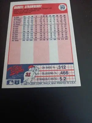 1990 Fleer - Darryl Strawberry #217. NY Mets. NRMT+ - Baseball Card Single