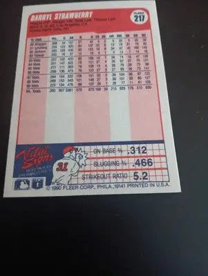 1990 Fleer - Darryl Strawberry #217. NY Mets. NRMT+ - Baseball Card Single