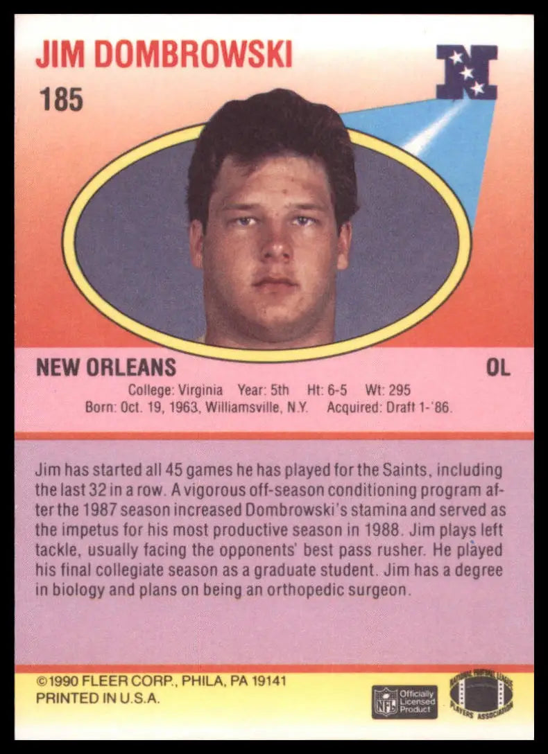 1990 Fleer Jim Dombrowski RC 185 New Orleans Saints NM - Football Card Single
