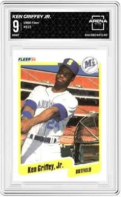Fleer Ken Griffey Jr 1990 #513 baseball card Mint 9 displayed in Baseball Arena Club