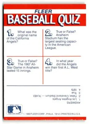 1990 Fleer #NNO California Angels Action Series Team Stickers - Baseball Card Single