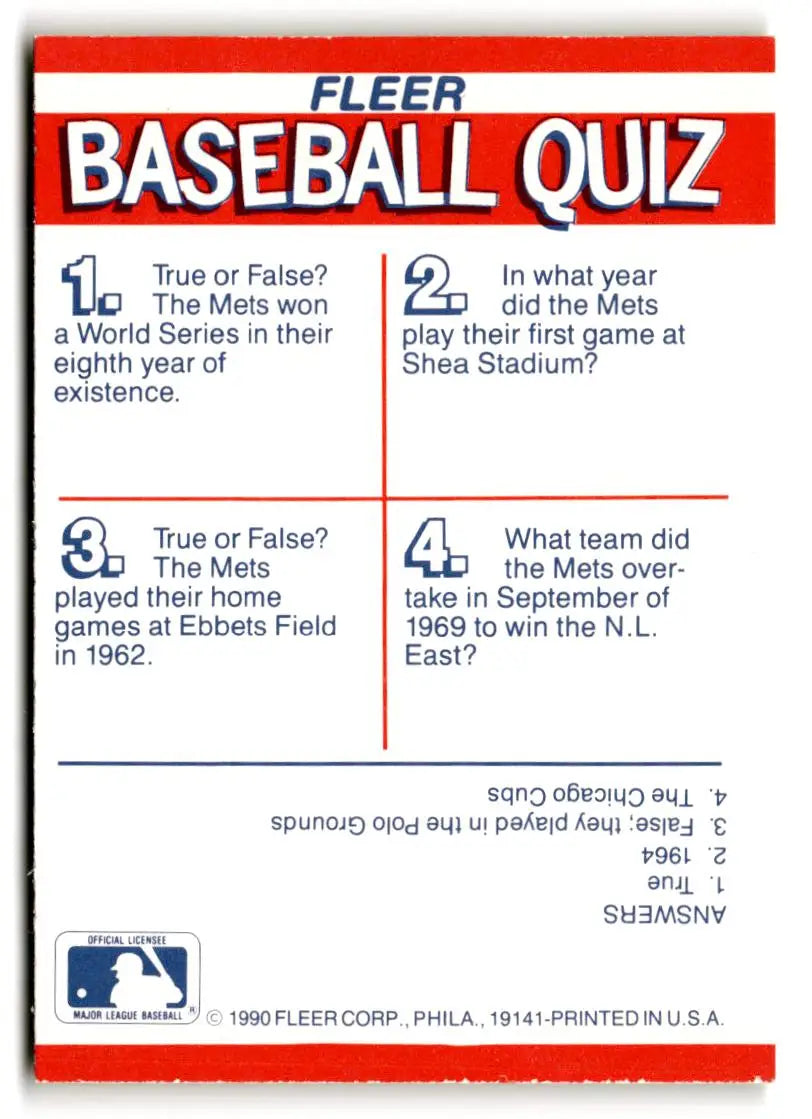 1990 Fleer #NNO New York Mets Action Series Team Stickers - Baseball Card Single