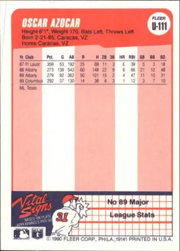1990 Fleer Update #U-111 Oscar Azocar NM-MT RC Rookie Yankees ID:12553 - Baseball Card Single