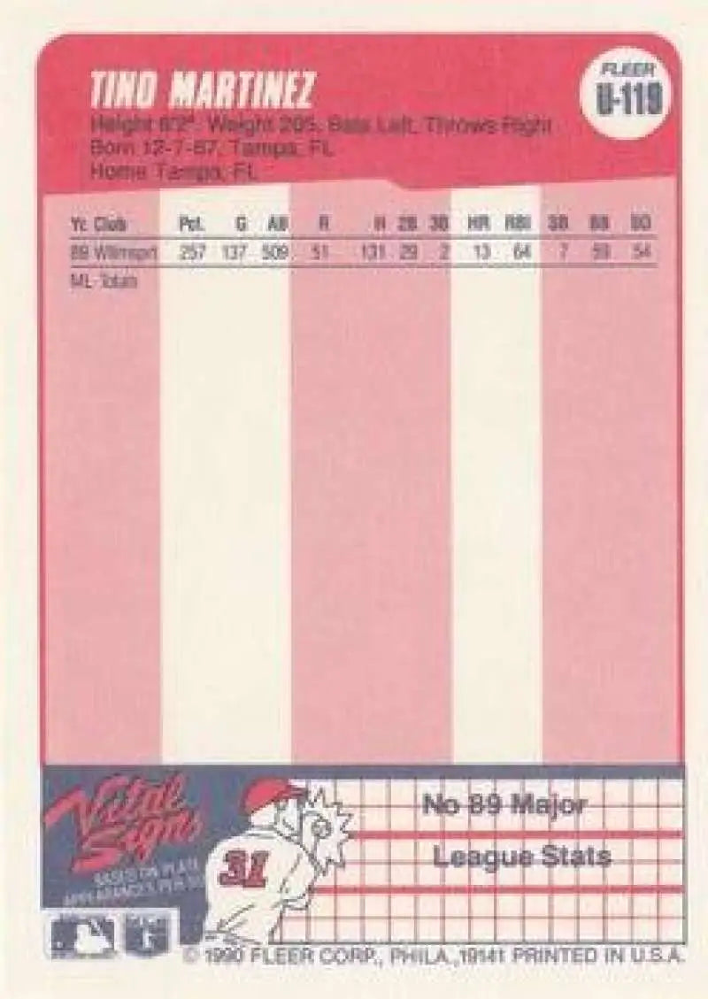 1990 Fleer Update #U-119 Tino Martinez NM-MT Seattle Mariners Baseball Card - Baseball Card Single