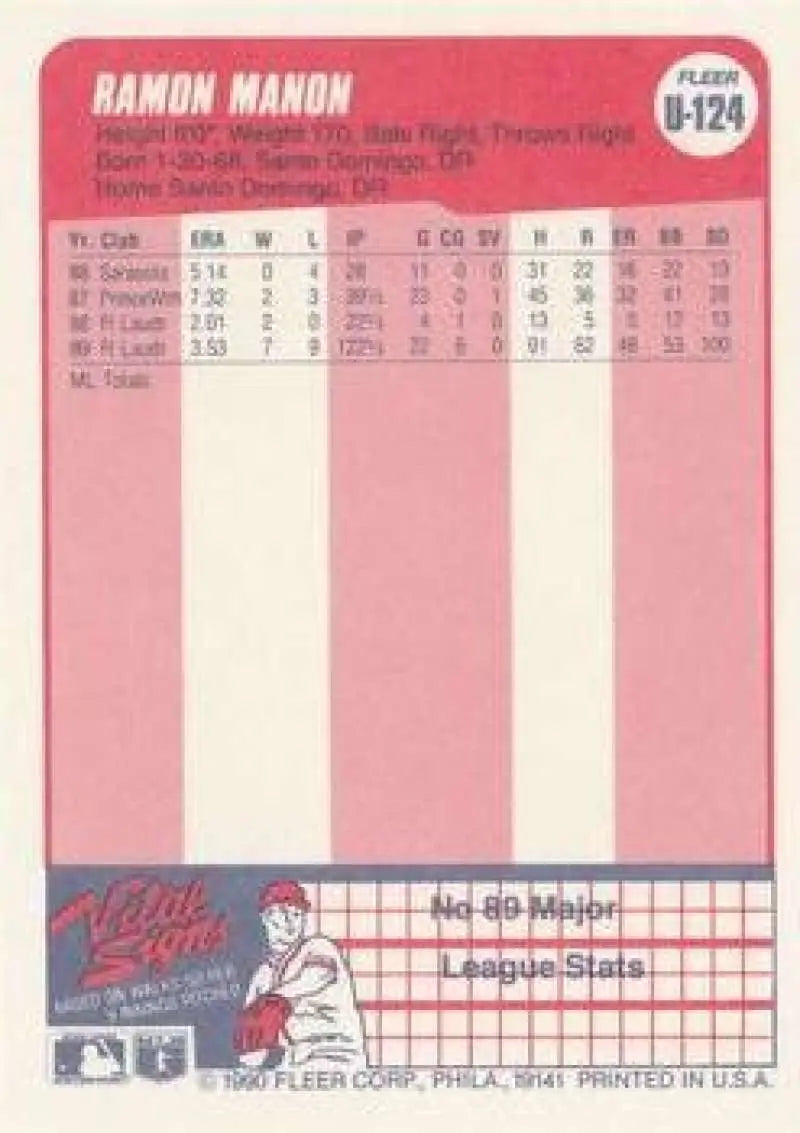 1990 Fleer Update #U-124 Ramon Manon NM-MT RC Rookie Texas Rangers Baseball Card - Baseball Card Single