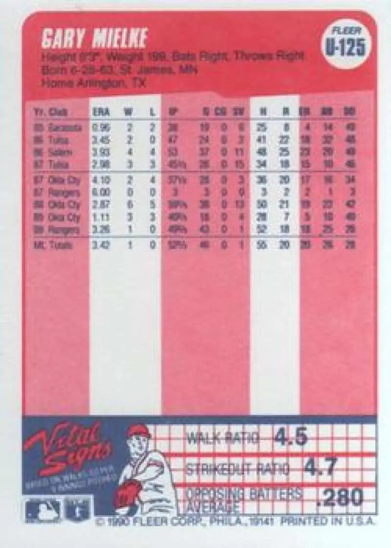 1990 Fleer Update #U-125 Gary Mielke NM-MT RC Rookie Toronto Blue Jays Baseball Card - Baseball Card Single