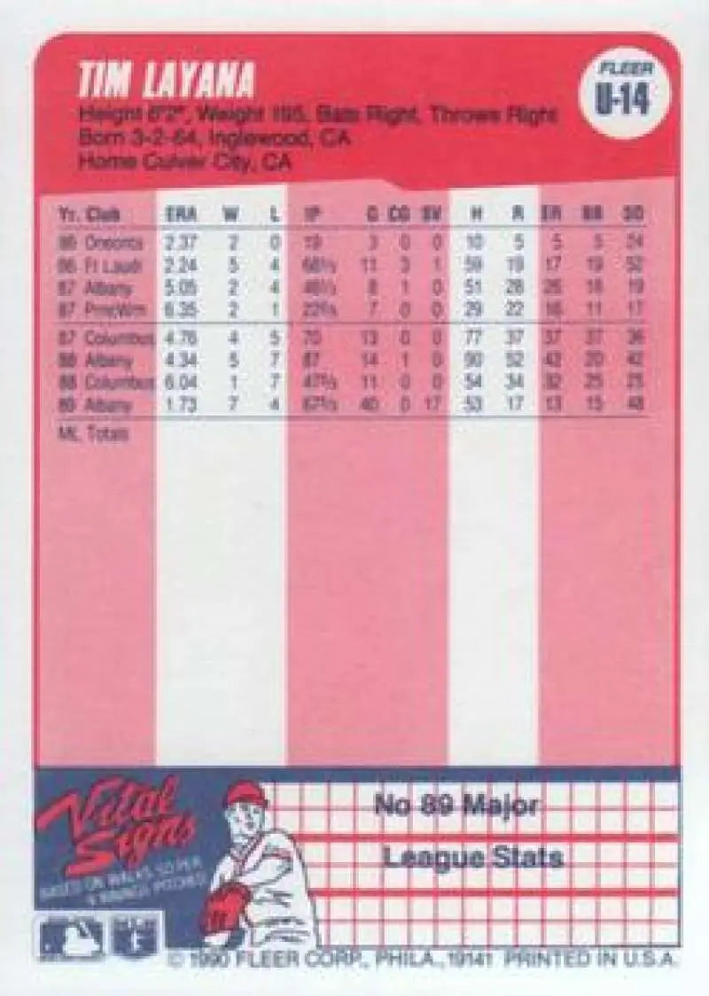 1990 Fleer Update #U-14 Tim Layana NM-MT RC Rookie Cincinnati Reds Baseball Card - Baseball Card Single