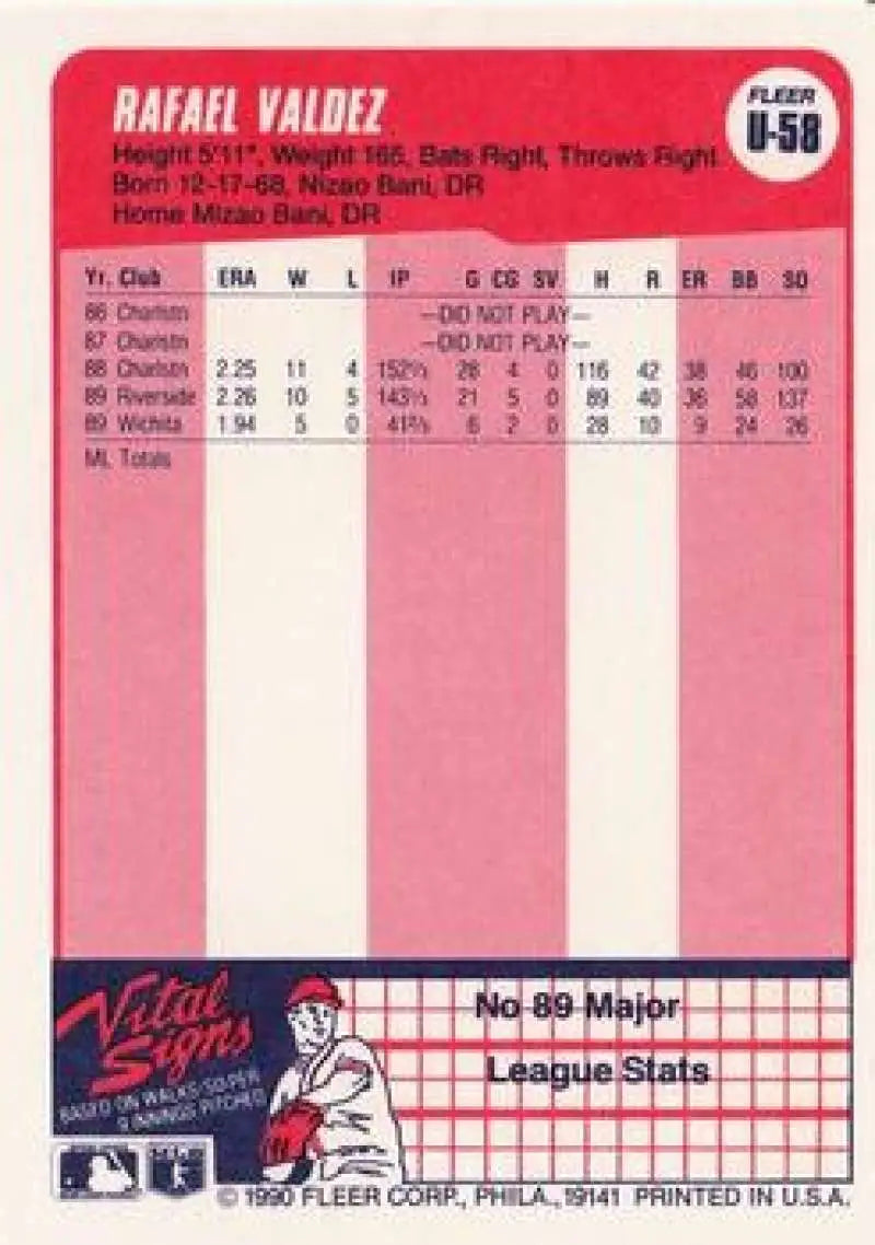 1990 Fleer Update #U-58 Rafael Valdez NM-MT RC Rookie San Diego Padres Baseball Card - Baseball Card Single