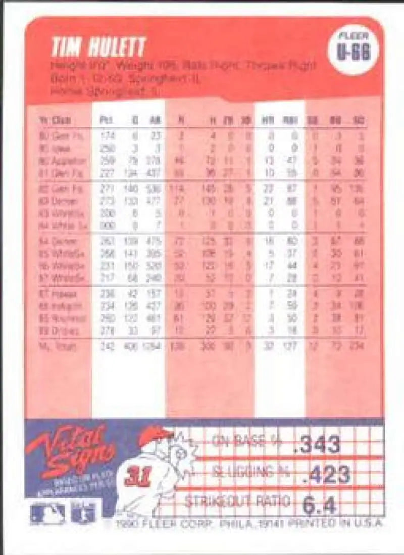 1990 Fleer Update #U-66 Tim Hulett NM-MT Baltimore Orioles Baseball Card - Baseball Card Single