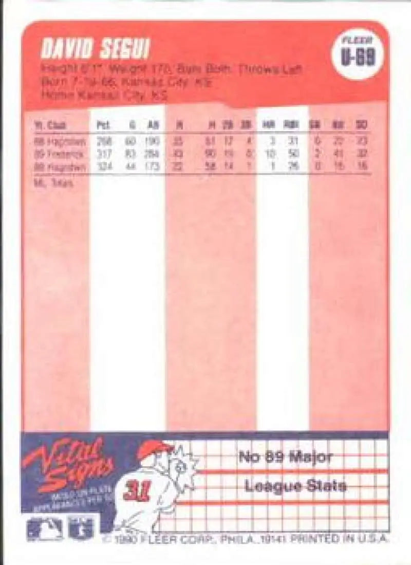 1990 Fleer Update #U-69 David Segui NM-MT RC Rookie Baltimore Orioles Baseball Card - Baseball Card Single