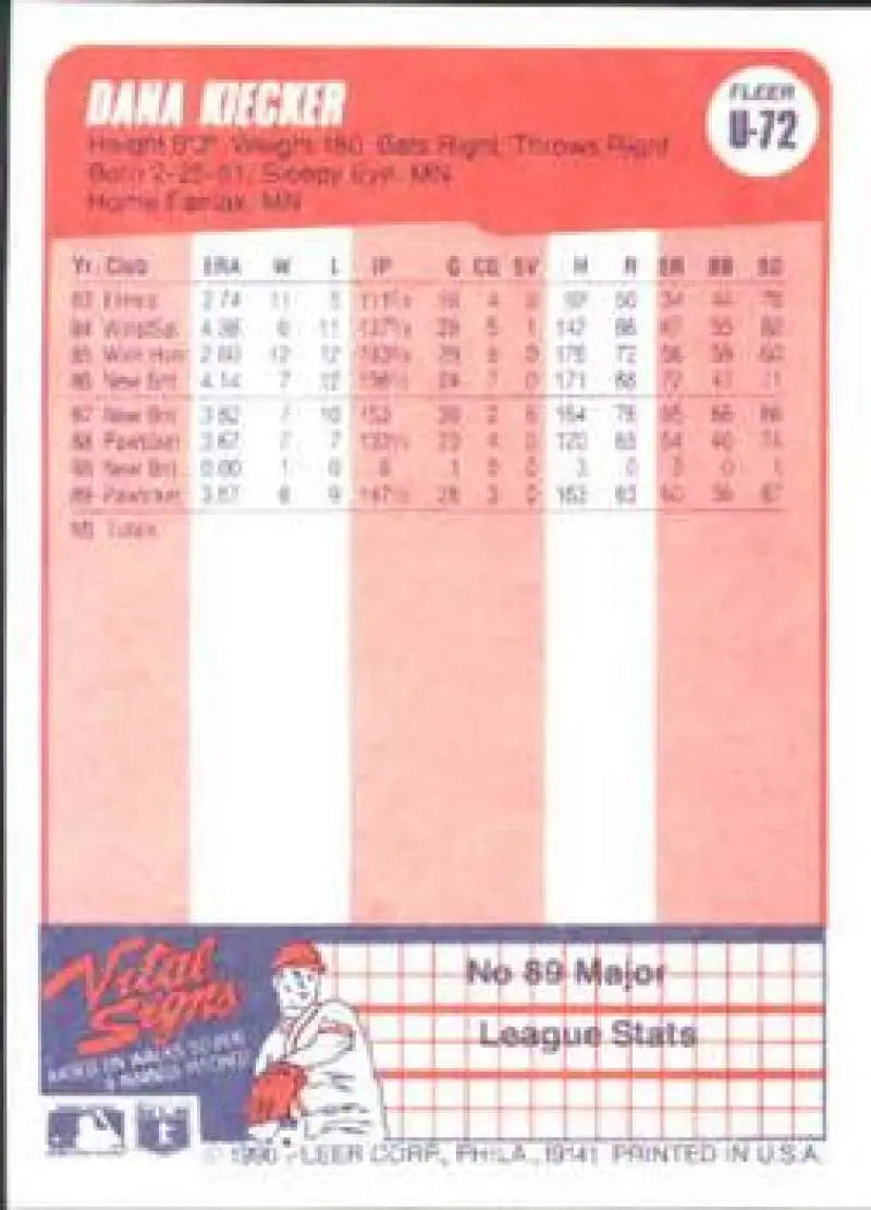 1990 Fleer Update #U-72 Dana Kiecker NM-MT RC Rookie Boston Red Sox Baseball Card - Baseball Card Single
