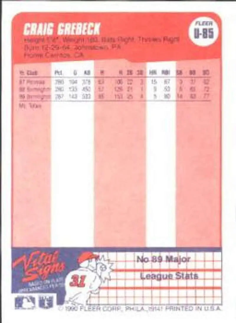 1990 Fleer Update #U-85 Craig Grebeck NM-MT RC Rookie Chicago White Sox Baseball Card - Baseball Card Single