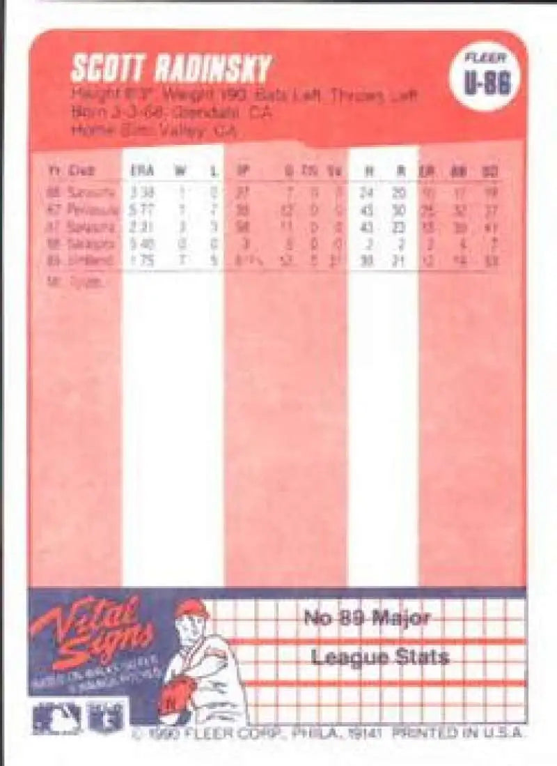 1990 Fleer Update #U-86 Scott Radinsky NM-MT RC Rookie Chicago White Sox Baseball Card - Baseball Card Single