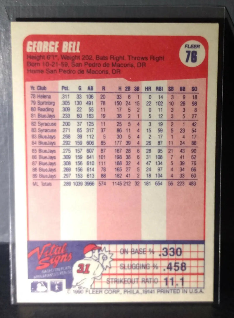 1990 George Bell Fleer Baseball Card #76