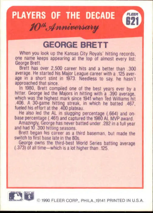 1990 George Brett Fleer Baseball Card #621 - Baseball Card Single