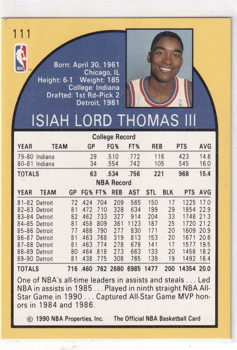 1990 HOOPS #111 ISIAH THOMAS- DETROIT PISTONS - Basketball Card Single