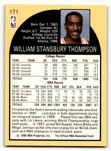 1990 Hoops #171 Billy Thompson Miami Heat Basketball Cards NM Near M ID:55681 - Basketball Card Single