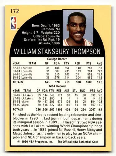 1990 Hoops #172 Billy Thompson Miami Heat Basketball Cards NM Near M ID:55675 - Basketball Card Single