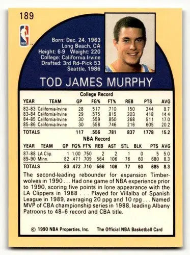1990 Hoops #189 Tod Murphy Minnesota Timberwolves Basketball Cards N ID:55683 - Basketball Card Single