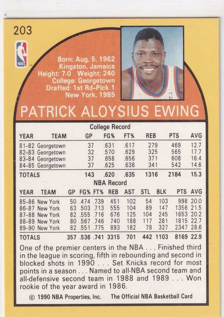 1990 HOOPS #203 PATRICK EWING- NEW YORK KNICKS - Basketball Card Single