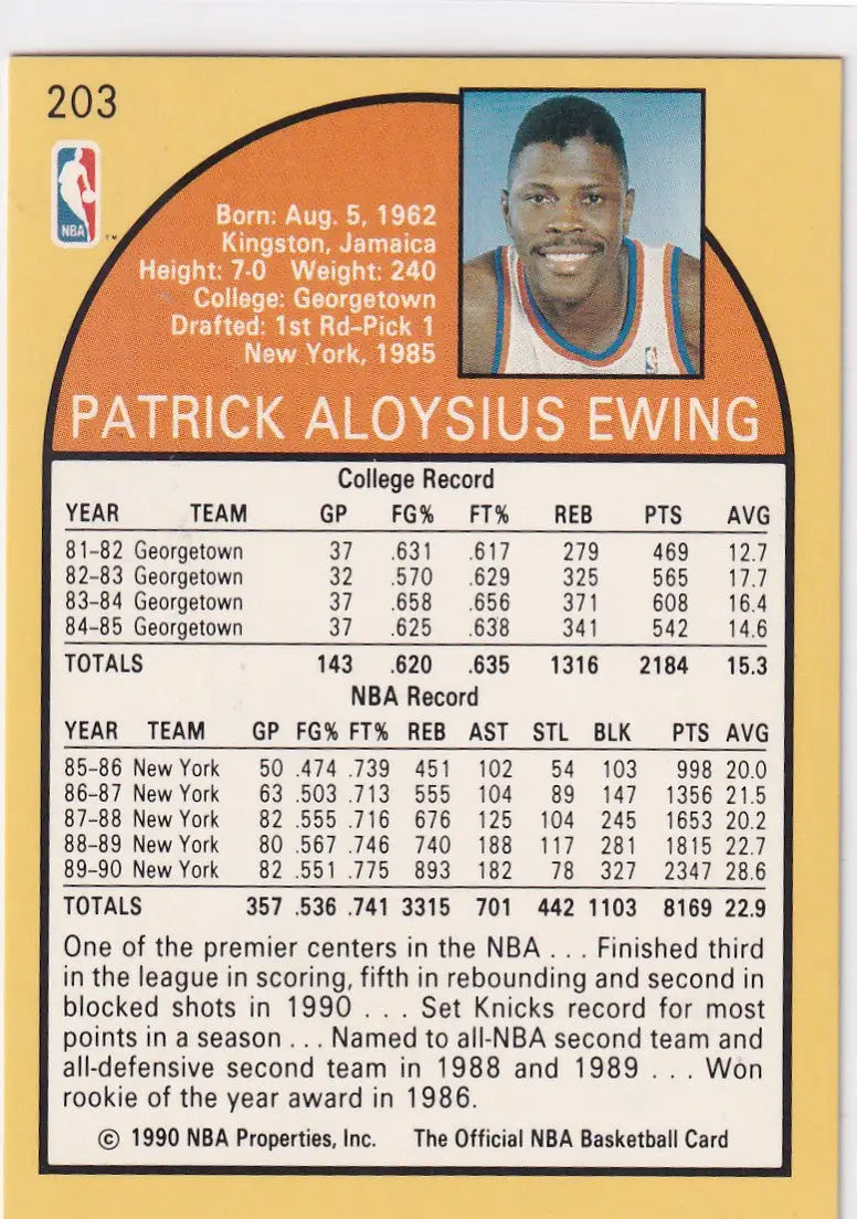 1990 HOOPS #203 PATRICK EWING- NEW YORK KNICKS
