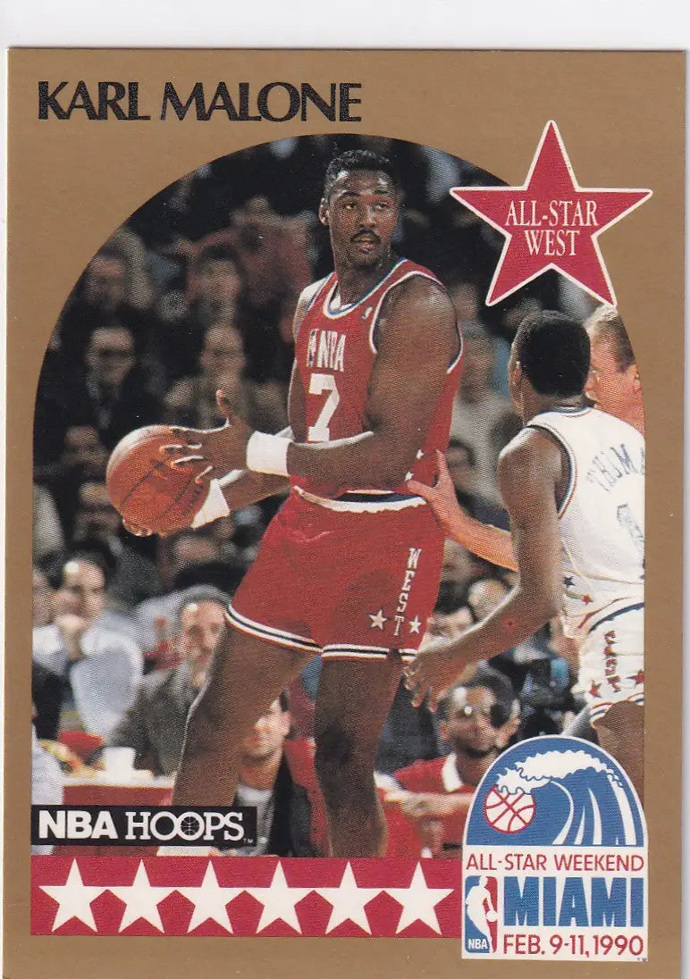 1990 HOOPS #21 KARL MALONE ALL STAR- UTAH JAZZ - Basketball Card Single
