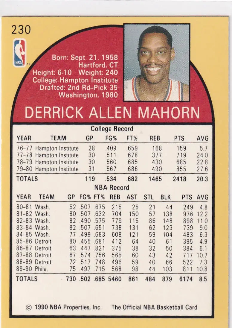 1990 HOOPS #230 RICK MAHORN- PHILADELPHIA 76ERS - Basketball Card Single