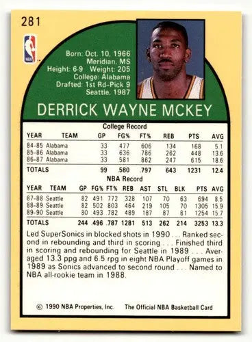 1990 Hoops #281 Derrick McKey Seattle SuperSonics Basketball Cards N ID:55671 - Basketball Card Single