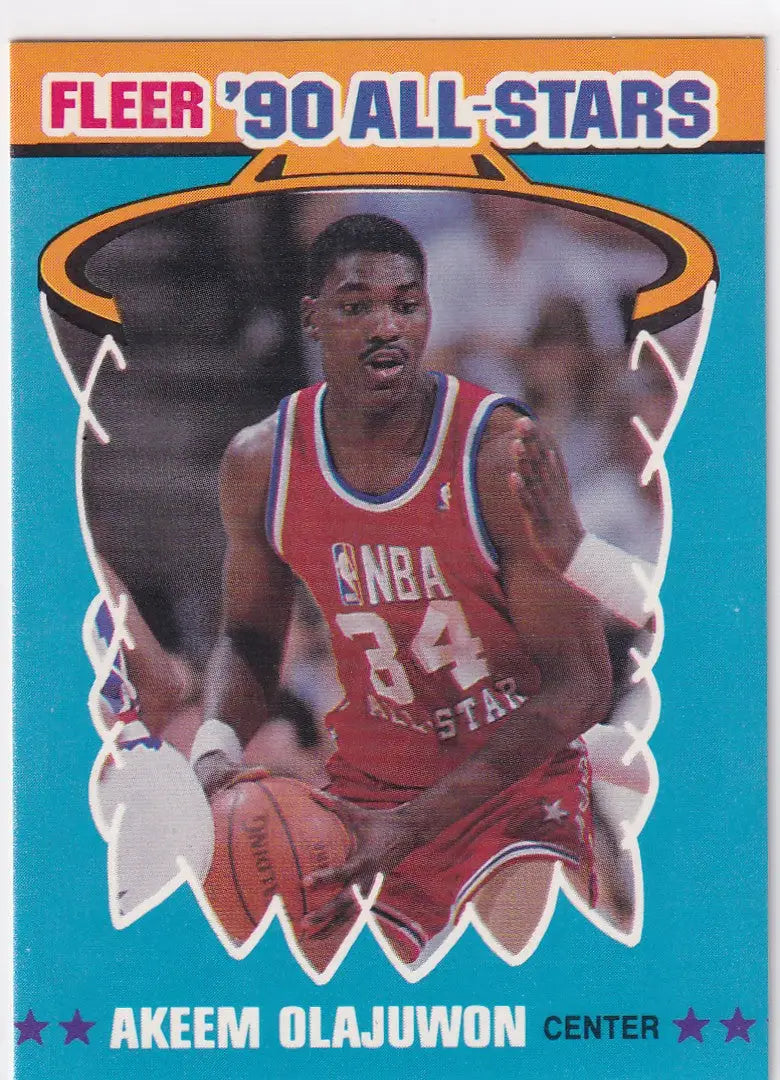 1990 HOOPS #3 AKEEM OLAJUWON ALL STARS- HOUSTON ROCKETS - Basketball Card Single