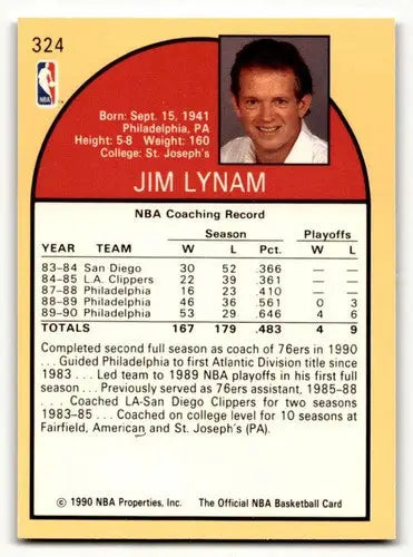 1990 Hoops #324 Jim Lynam Philadelphia 76ers Basketball Cards NM Nea ID:55662 - Basketball Card Single