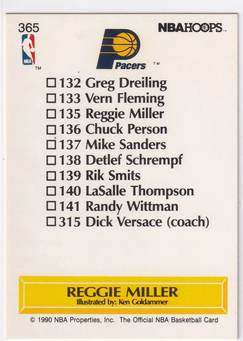 1990 HOOPS #365 REGGIE MILLER- INDIANA PACERS - Basketball Card Single