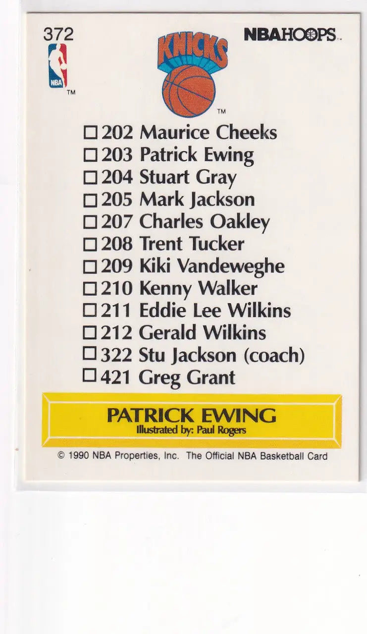 1990 HOOPS #372 PATRICK EWING- NEW YORK KNICKS - Basketball Card Single