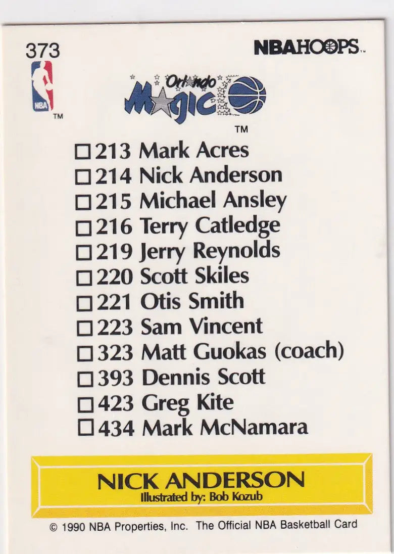 1990 HOOPS #373 NICK ANDERSON- ORLANDO MAGIC - Basketball Card Single