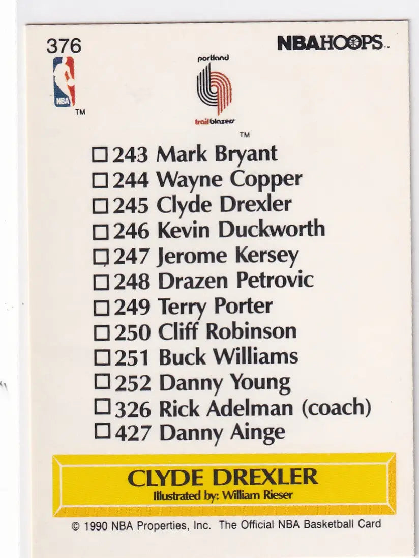 1990 HOOPS #376 CLYDE DREXLER- PORTLAND TRAIL BLAZZERS - Basketball Card Single