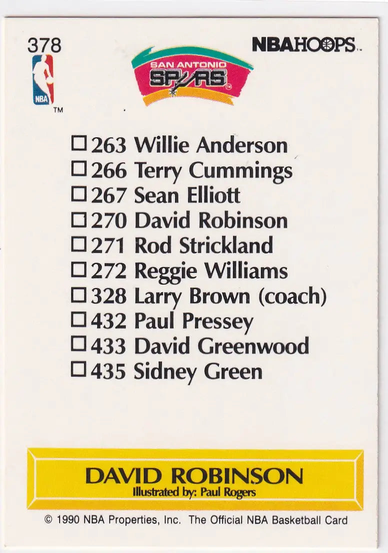 1990 HOOPS #378 DAVID ROBINSON- SAN ANTONIO SPURS - Basketball Card Single